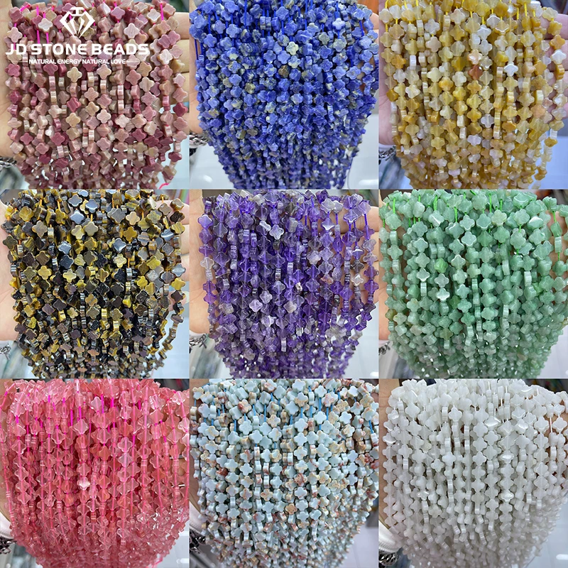 

8mm Natural Stone Tiger Eye Amethyst Jade Carved Four-Leaf Clover Shape Beads for Jewelry Making DIY Bracelet Earring Accessory