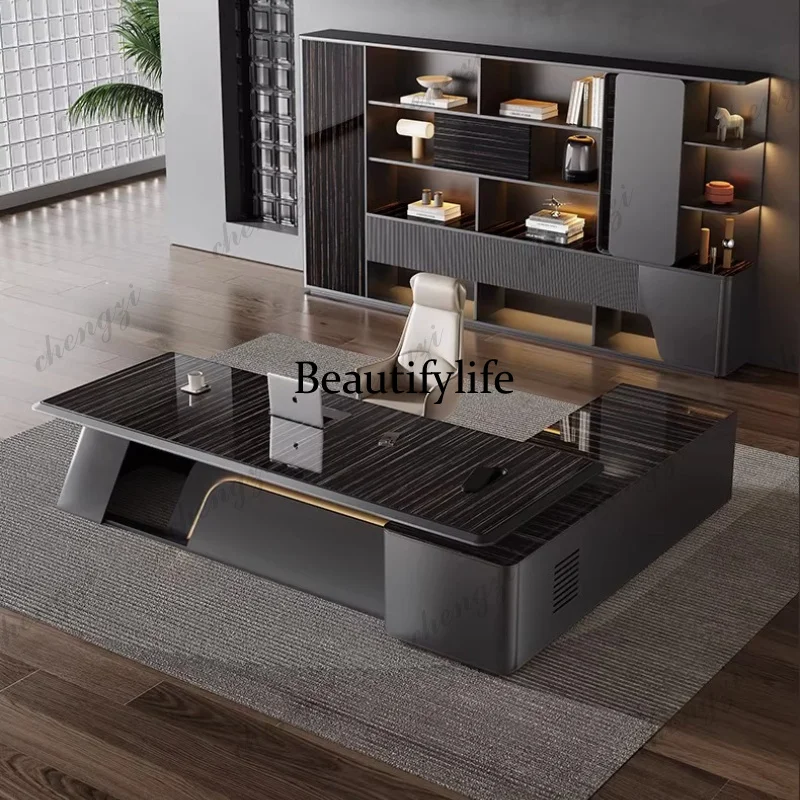 High end modern boss office table With side cabinet Elegant luxury creativity Computer desk l shaped desk escritorio furniture