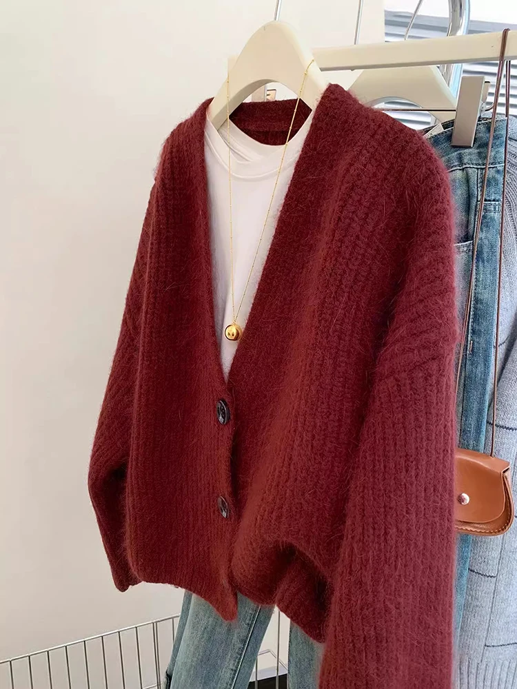 Cardigan casual stile pigro Harajuku maglioni monopetto con scollo a V autunno inverno top larghi a maniche lunghe cappotto lavorato a maglia da donna