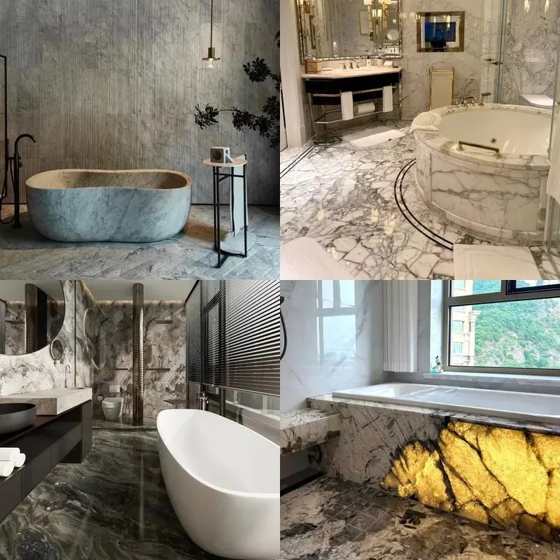 Custom Natural Stone Hand Carved Marble Solid Surface Bathtub for Villa Hotel Bathroom