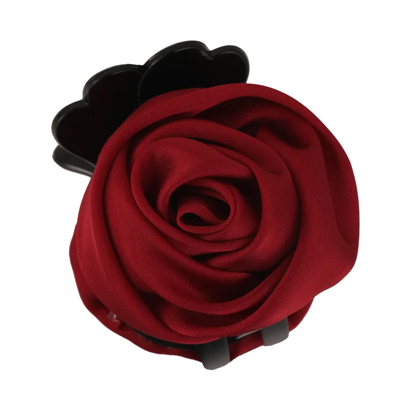 Retro New Handmade Satin Rose Flower Hair Clip Geometry Hair Claw for Women Girl Elegant Hairpin Crab Barrettes Hair Accessories