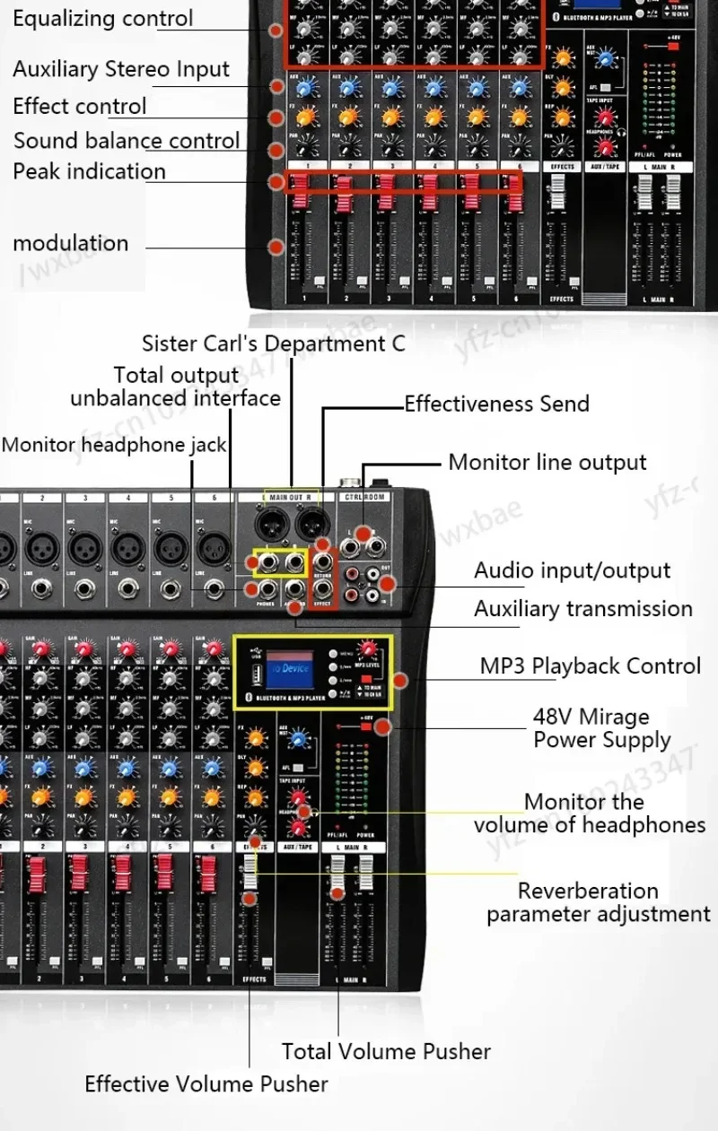 USB Sound Card High Low Tone Bluetooth DJ Model Number Certification 6-channel Professional Mixer Computer Stage Recording