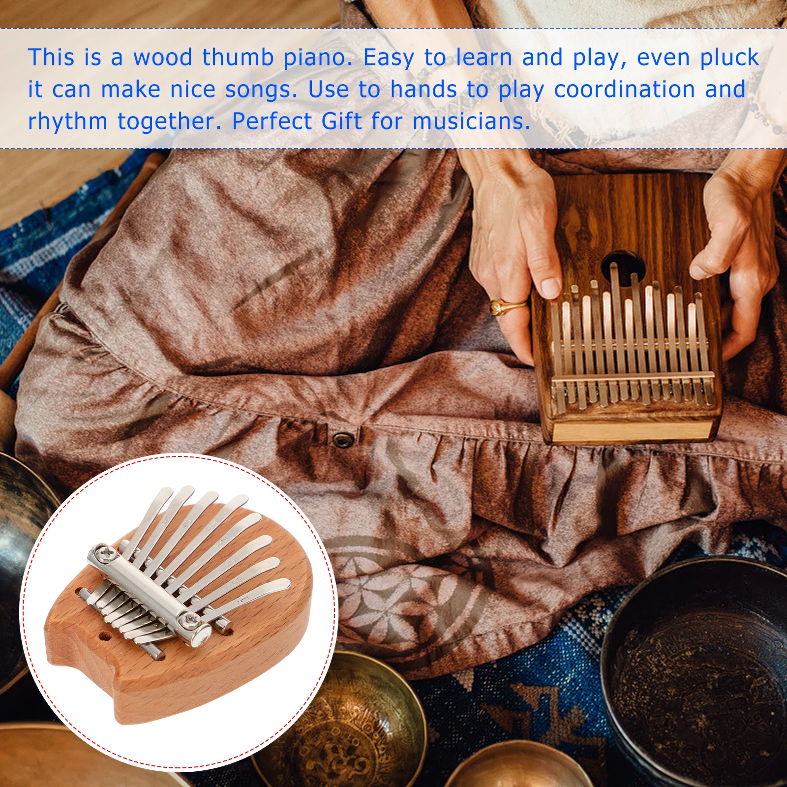 

Wooden Chinchilla Thumb Piano Finger Instrument Key Kalimba Portable for Adults