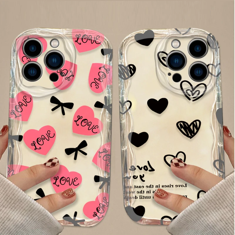 حافظة على شكل قلب لهاتف آيفون 17 Air 16 15 14 13 12 11 Pro Max Plus 16E XR XS X 7 8 غطاء خلفي من السيليكون المقاوم للصدمات