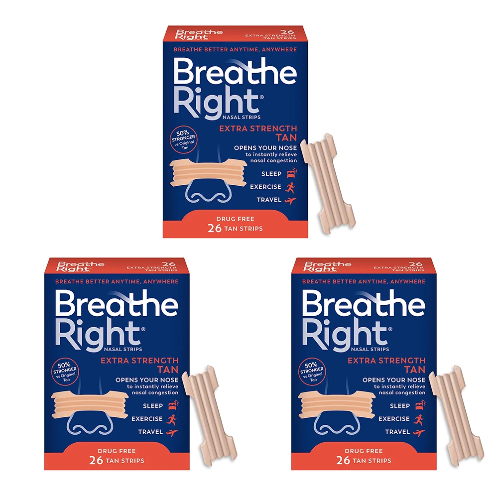 Breathe Right Nasal Strips Extra Strength Tan Nasal Strips,Stop Snoring Drug-Free Snoring Solution & Instant Nasal Congestion