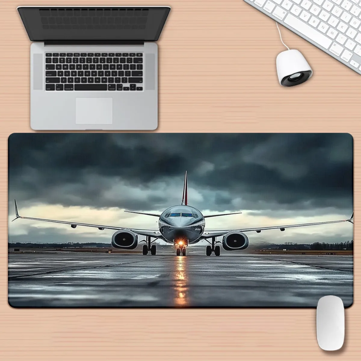 Airplane Taxiing in Stormy Weather Extended Gaming Mouse Pad Rubber Office Desk Mat