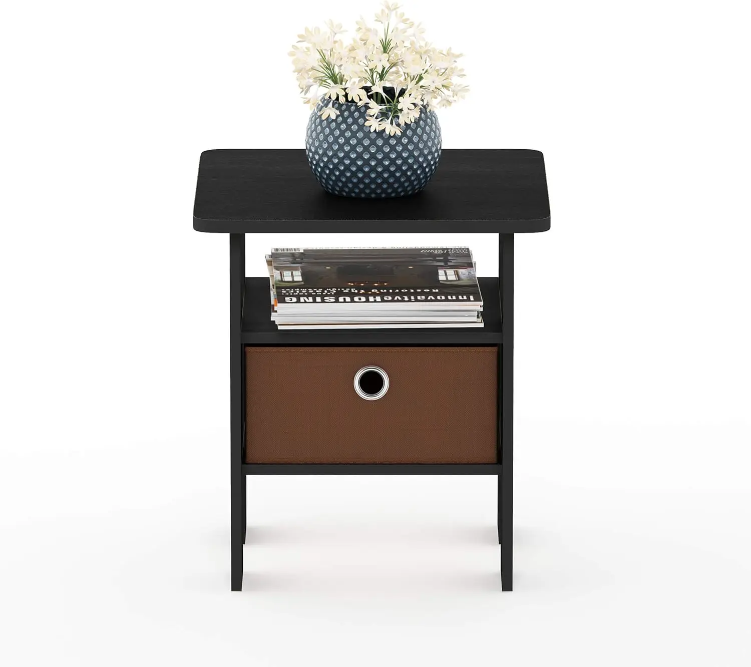 Andrey Set of 2 End Table / Side Table / Night Stand / Bedside Table with Bin Drawer, Americano/Medium Brown
