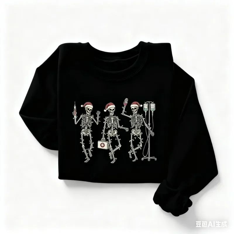 

Забавная рождественская толстовка с капюшоном, Рождественская толстовка, толстовка для танцев скелета медсестры, модная спортивная одежда с длинными рукавами, женский пуловер