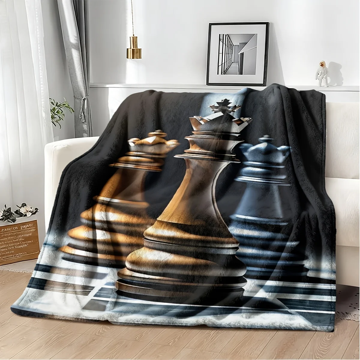 Luxurious Chess Knight King Queen Blanket Throw Large Decorative Bed Spread for Couch Home Game Night Decor 150x230cm
