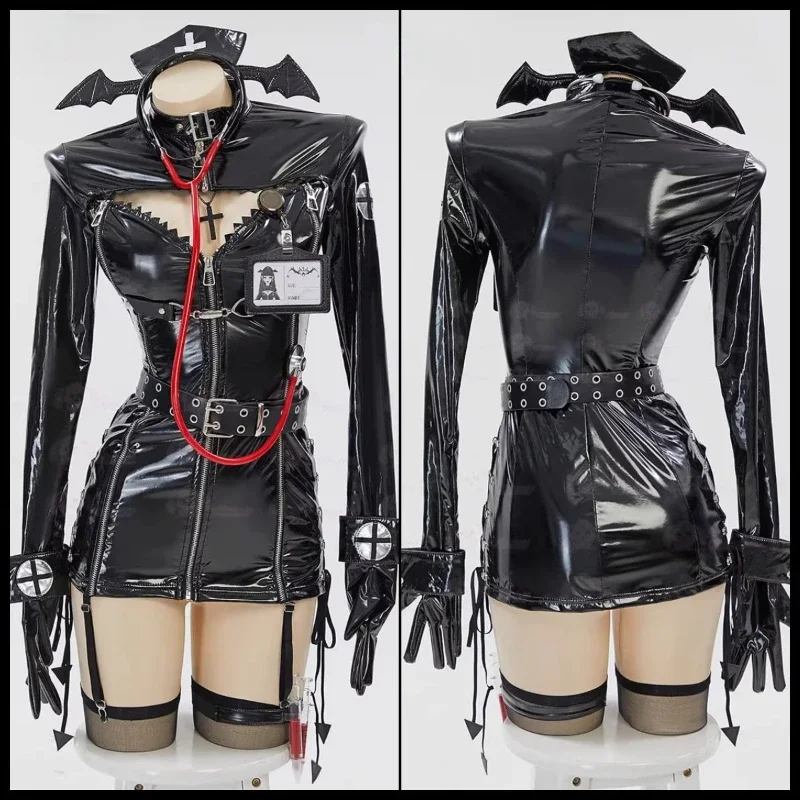 فستان ينغيرييس جديد مثير لعام 2026 فستان نسائي أسود زي تنكري أنيمي PU شيطان ممرضة قوطي فستان نسائي خاص لالتقاط الصور #3