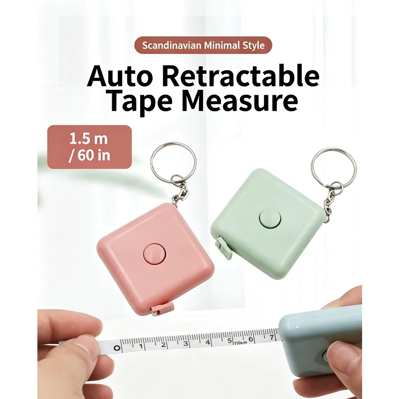 2Pcs Portable Square Retractable Measuring Tape Mini Keychain Soft Ruler Automatic Shrink for Sewing Measurement Household Use