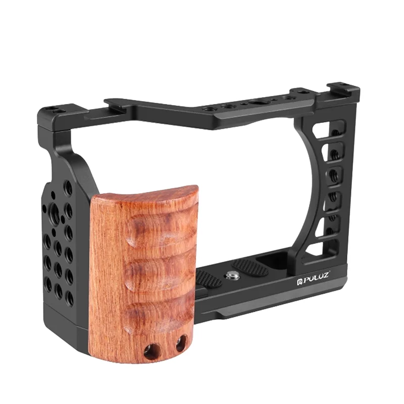 ABKI-PULUZ Wood Handle Camera Cage Wood Handle Stabilizer Rig Frame With Multiple 1/4 & 3/8 Inch Screw Holes