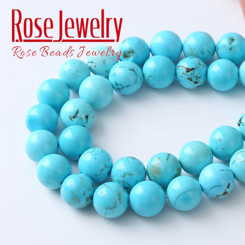 5A Natural Blue Turquoises Stone Beads For Jewelry Making Round Beads DIY Energy Healing Bracelet Necklace 4 6 8 10 12mm 15\