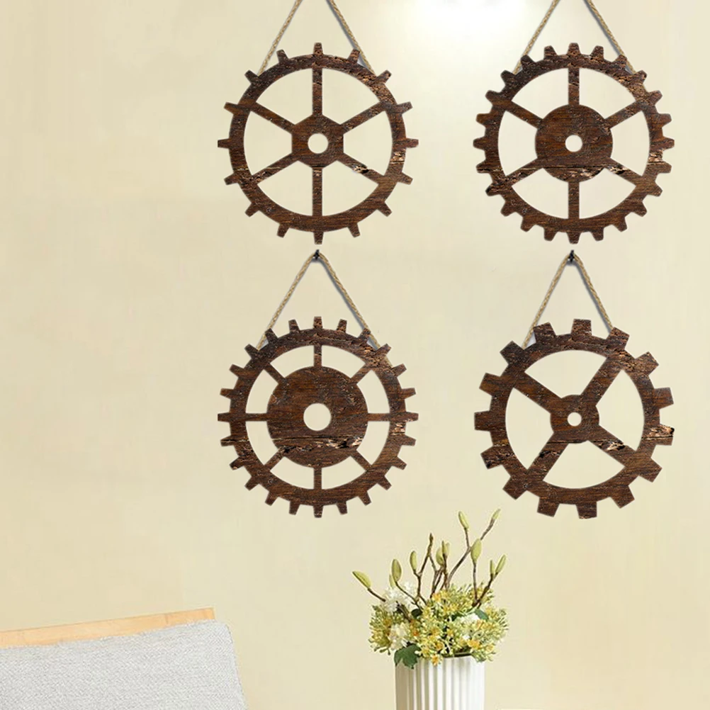 

4 Pcs Gear Wall Hangings Wooden Vintage naments Home Office Adornment Industrial Style Retro Garden