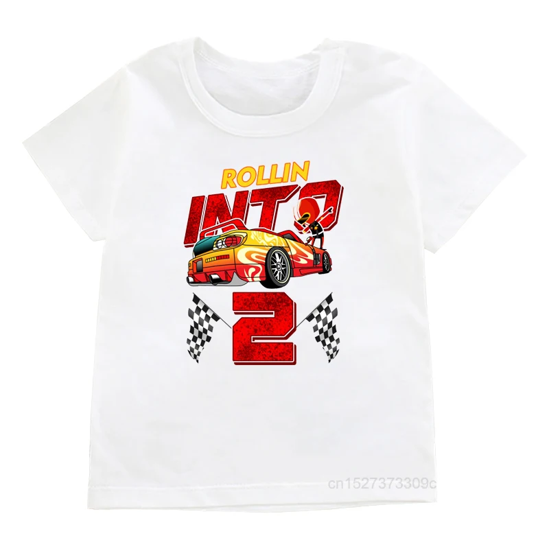 

Boys Cartoon Racing Car And 1-13th Red Flashing Numbers Print T-shirts Kids Birthday Party Cool Clothing Children's Casual Tops