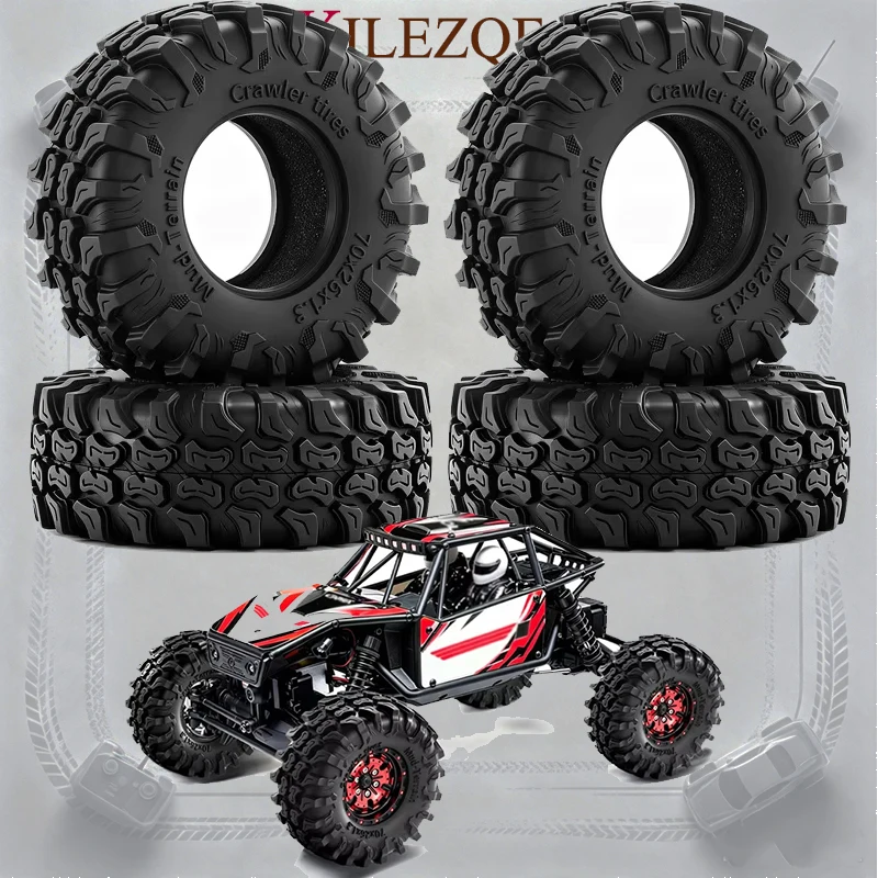 4Pcs 1.3 Inch RC Rock Crawler Rubber Tire Skins Replacement Tyres for 1/18 Traxxas TRX4M Axial SCX24 FMS Ascent‑18 Mini RC Crawl