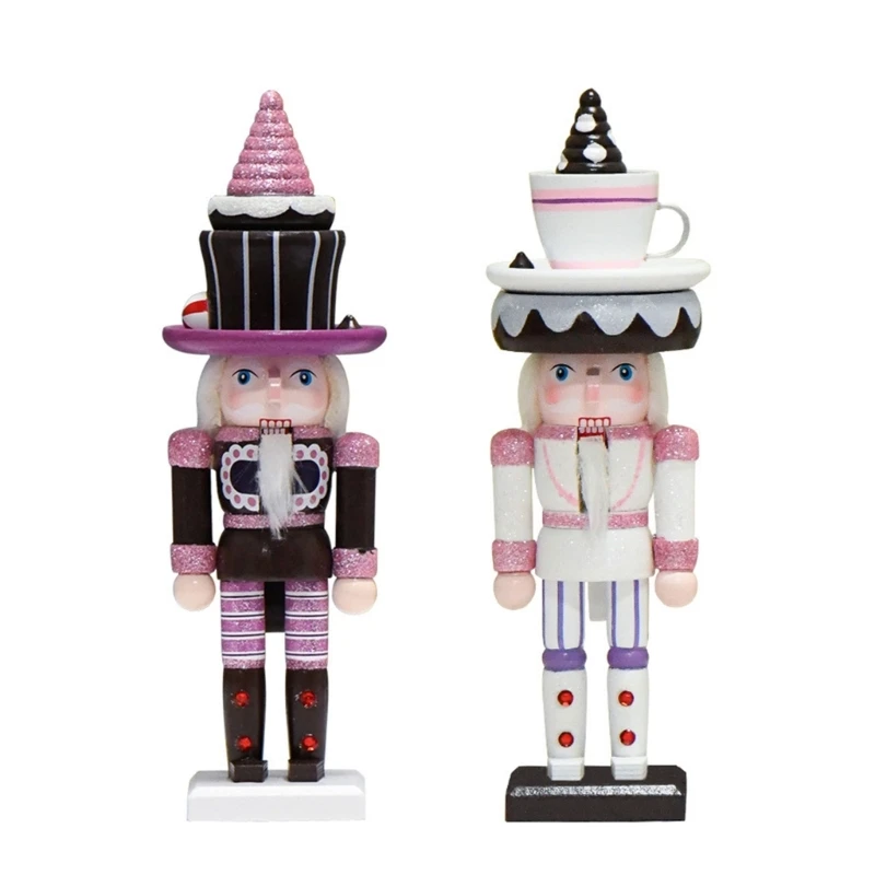 Weihnachts-Dessert-inspirierte Nussknacker-Figur aus Holz, Dekor, 25,4 Tischakzent mit quadratischer Basis für Kaffee – Detail 1