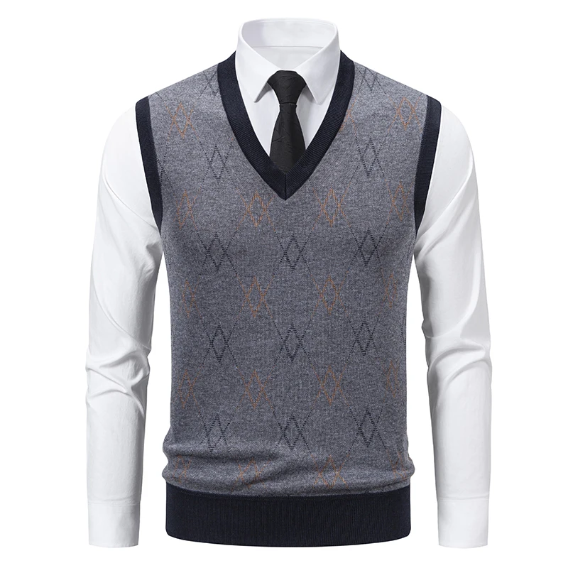 

Mens Contrast Sweater Vest Sleeveless Pullover Spring Autumn V Neck Sweater Vest Knit Suit Vest Classic Waistcoat
