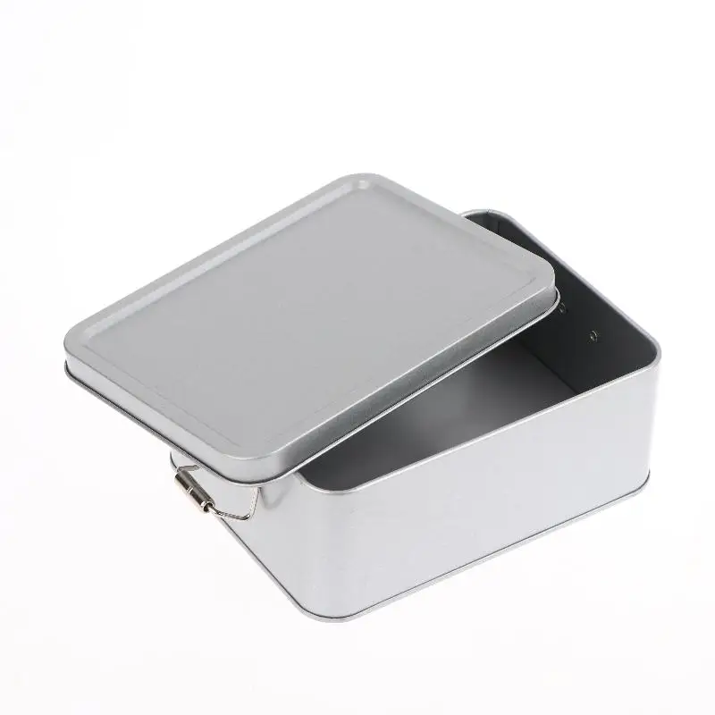 Caja de hojalata rectangular con cierre, caja metálica con tapa para almacenamiento, caja para pasteles con cierre, caja para dulces, ¡gran oferta!