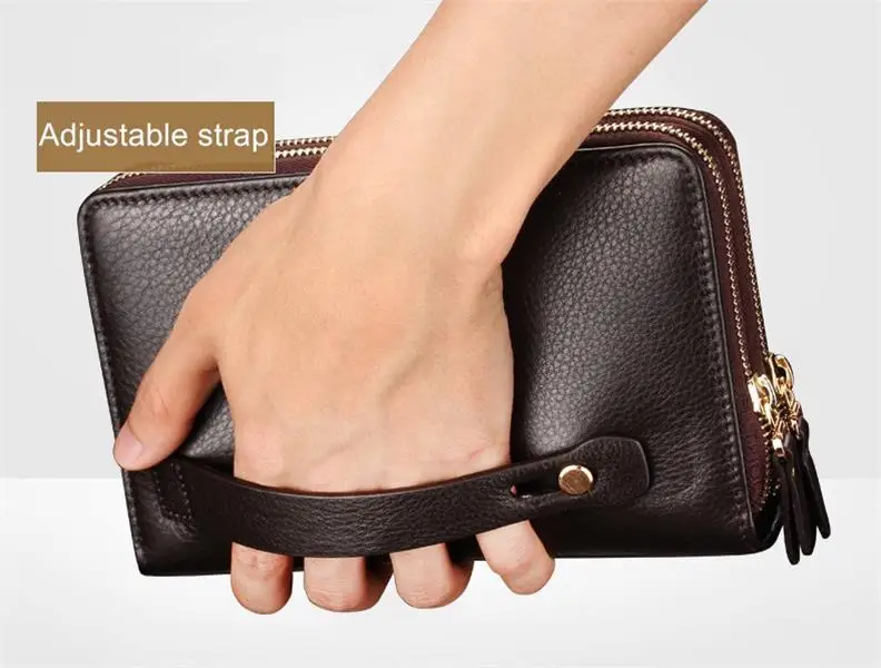 Men's Double Zipper Large Wallet Multi-Card Organizer Business Handbag Clip Bill Moneybag Gentleman's Fashion Accessory