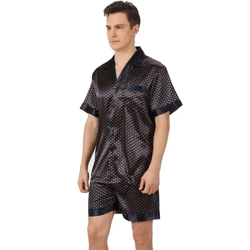 Men Pajamas Set Shorts Long Sleeve Man Silk Pajamas Set Euro US Size 5XL Fits 150kg Man Pyjamas Man Sleepwear Men Stain Silk