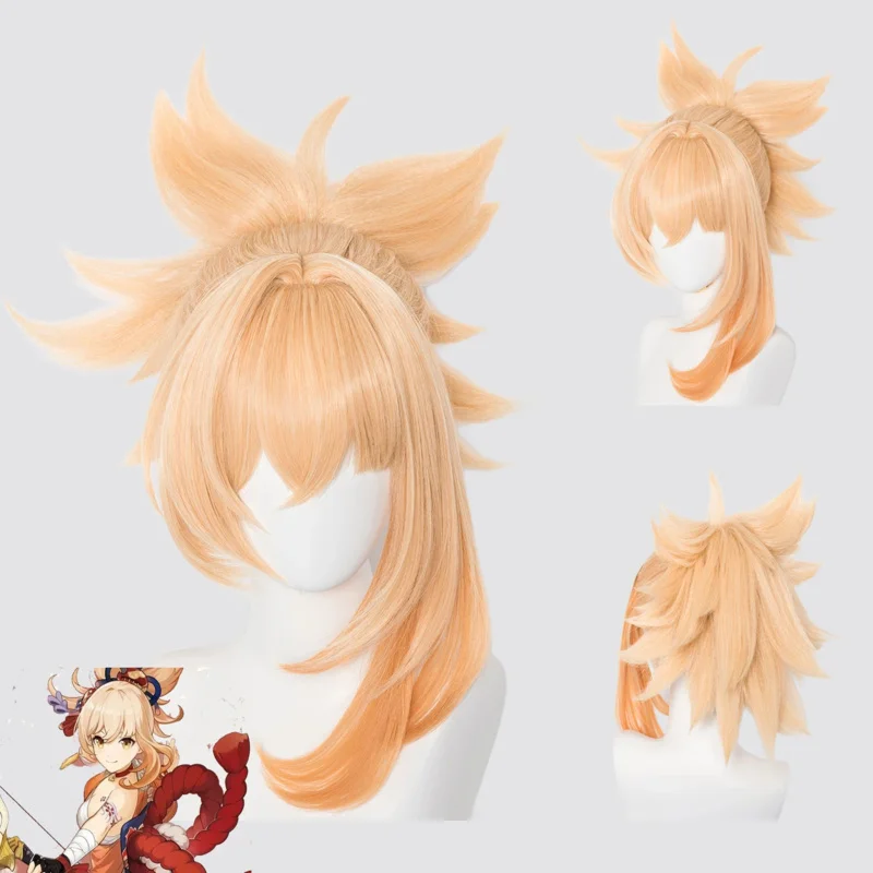 Impact Yoimiya Cosplay Wig 50cm Orange Blond Hair Heat Resistance Synthetic Cosplay Wigs Wig Cap