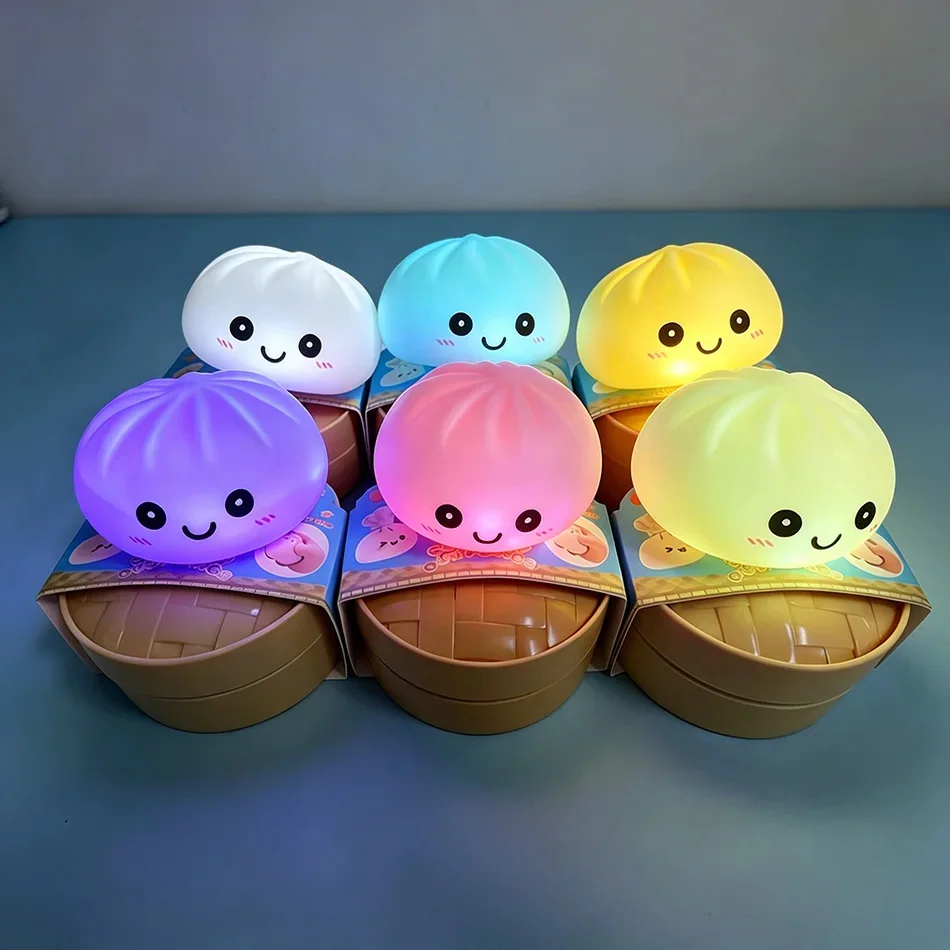 Ästhetisches LED-Brötchen-Nachtlicht, Weiches Silikon-Squishy-Spielzeug, Leuchtende Lebensmittel-Dekoration, Sensorischer Stressabbau, Niedliches Geschenk – Detail 1