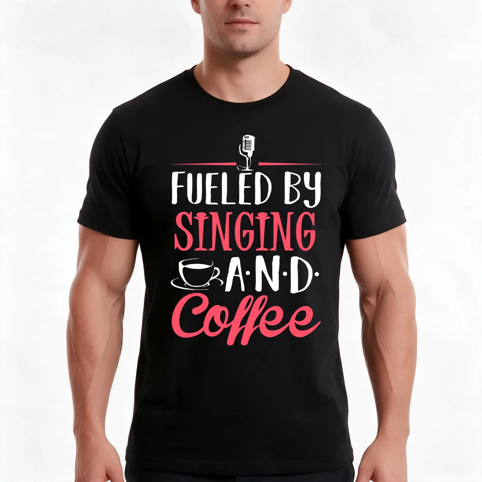 Fueled by Singing and Coffee T-Shirt, Summer Casual Cotton Tee, Oversized Streetwear Tops, Vintage Graphic Print, 100% Cotton