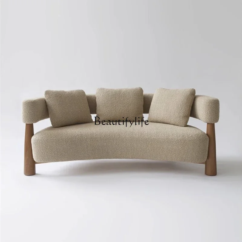 3-Wabi Sandy Wind B & B Sofa Living Room Creative Special-shaped Reception Lamb Fleece Solid Wood