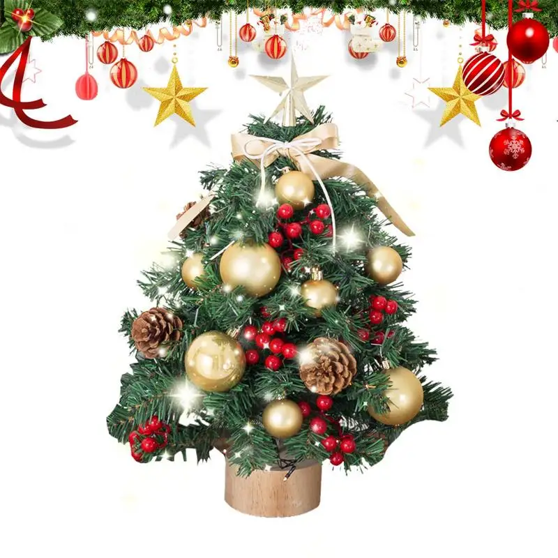 

Desktop Mini Christmas Tree With Light Small 17.7in Tabletop Christmas Tree ornament home holiday Decoration New Year Gift