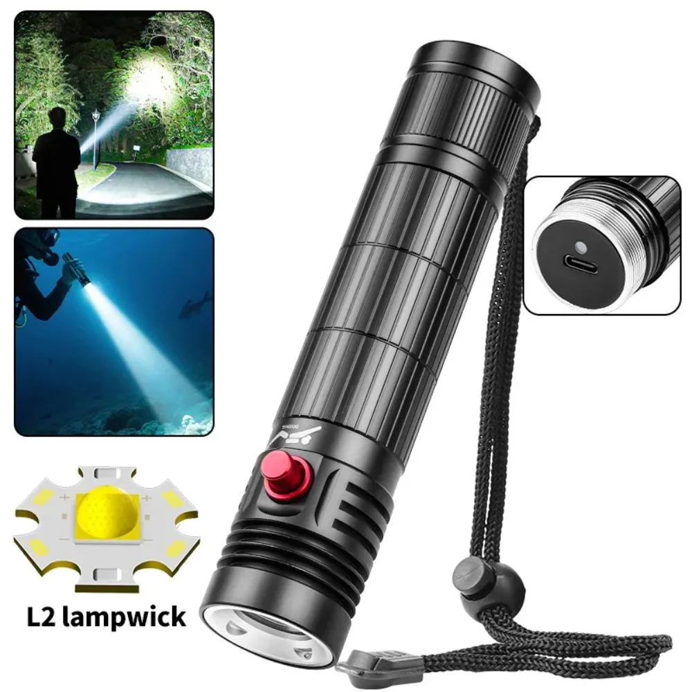

Professional Diving flashlight Rechargeable IPX8 Waterproof Underwater Lantern Dive Flash Light outdoor camping Fishing