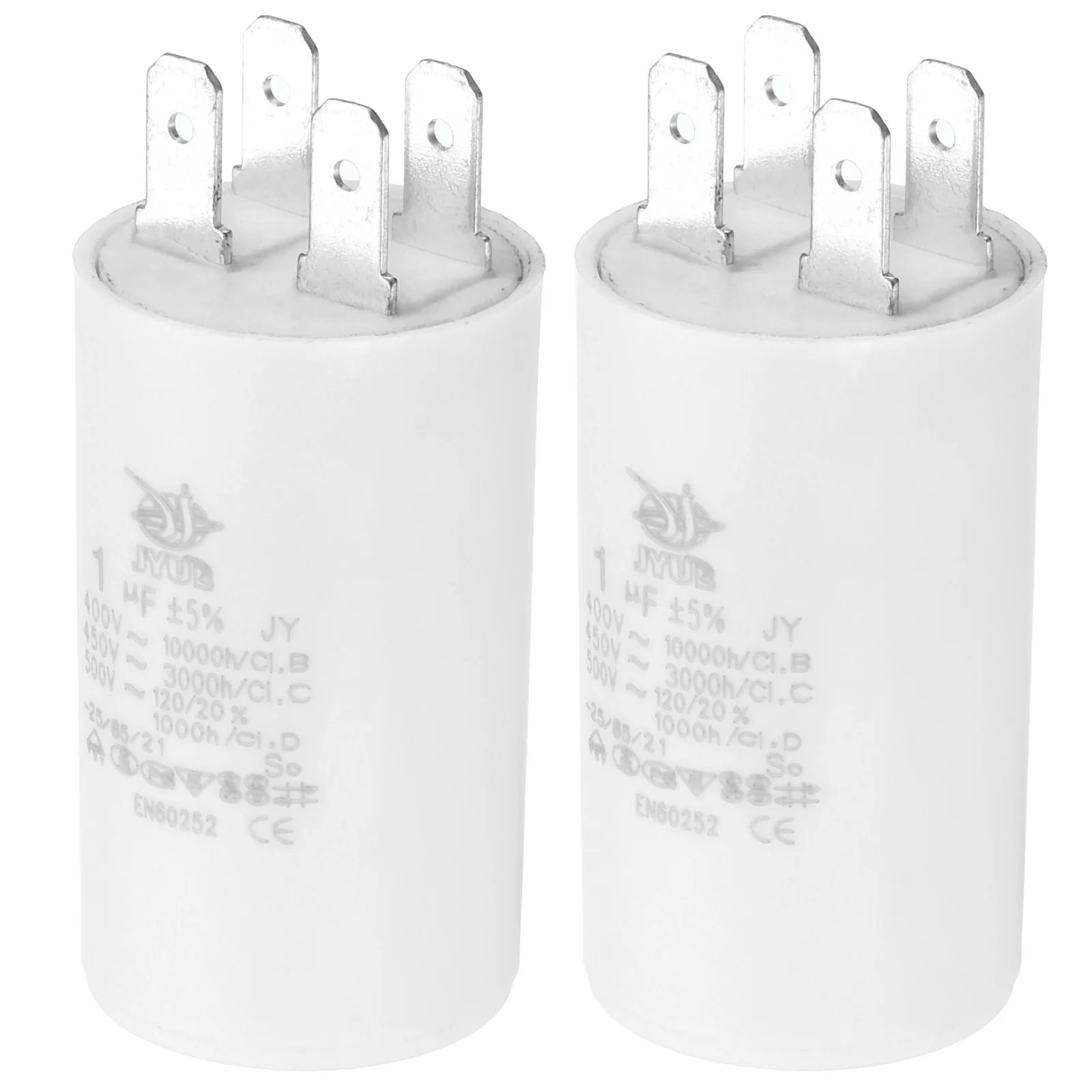 2Pcs CBB60 1-60uf Running Capacitor AC 450V 4Pin 50/60Hz Double Insert Cylinder Bottom for Air Conditioning Water Pump Fan Motor