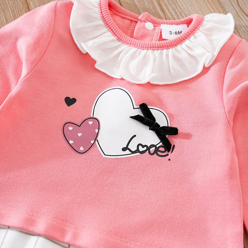 0-18m Newborn Clothing Cute Patchwork Heart Print Comfortable And Soft Spring And Autumn Long Sleeved Baby Jumpsuit