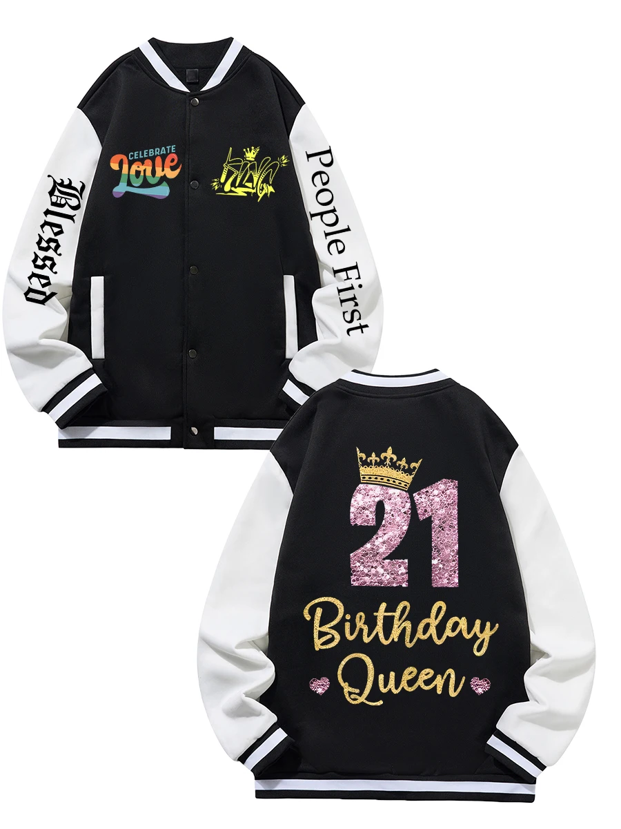 

Black Blue Green Double-sided Christmas Print XS-XXL Unisex Baseball Jacket Streetwear Coat Warm Fleece Soft Jacket