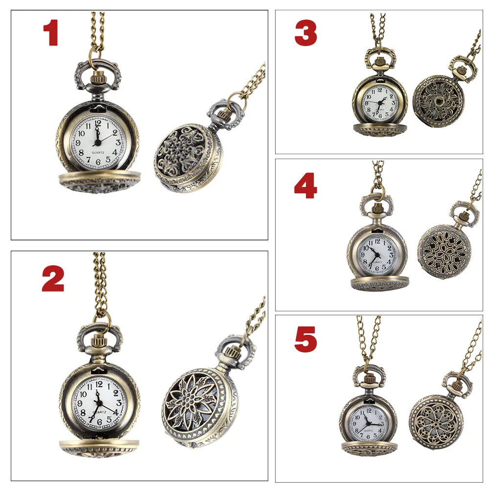 15 New Fashion Styles Vintage 1Pcs Pocket Watch with Chain Metal Hollow Cute Carving Pattern Pendant Chain Clock Birthday Gift