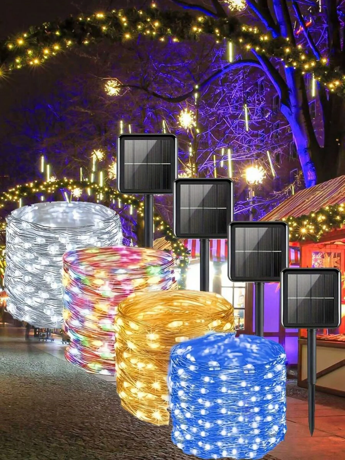 1pc 50/100/200/300LED Solar Fairy Lights Outdoor,8 Modes Copper Wire LED Light String,Holiday Party Garden Decoration Light