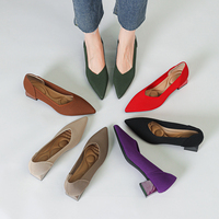 Women's large high-heeled shoes Multicolor pointy knit breathable comfortable anti-skid rubber sole work shoes 2023 new autumn