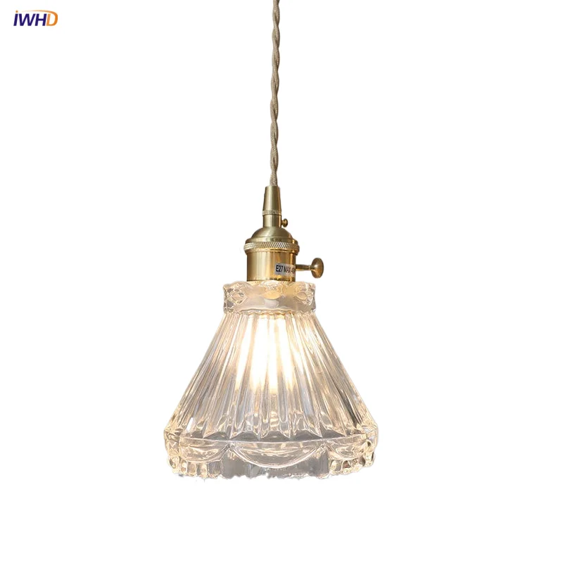 

IWHD Nordic Modern LED Pendant Lamp Kitchen Bedroom Bar Copper Clear Glass Wire Adjustable Simple Stair Light Fixture Hanglamp