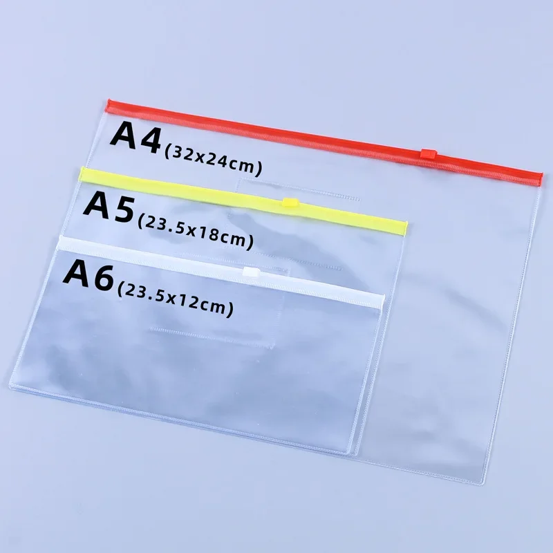 5PCS Plastic Envelopes Poly Clear Zip Envelopes Organizers Bags Zipper File Folders, A4 Size 5 Colors for School Office