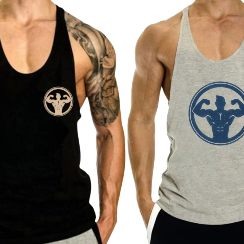 

Breathable Cotton Stringer Tank - Y-Back Sleeveless with Muscle Print for Gym Bodybuilding & Intense Workouts