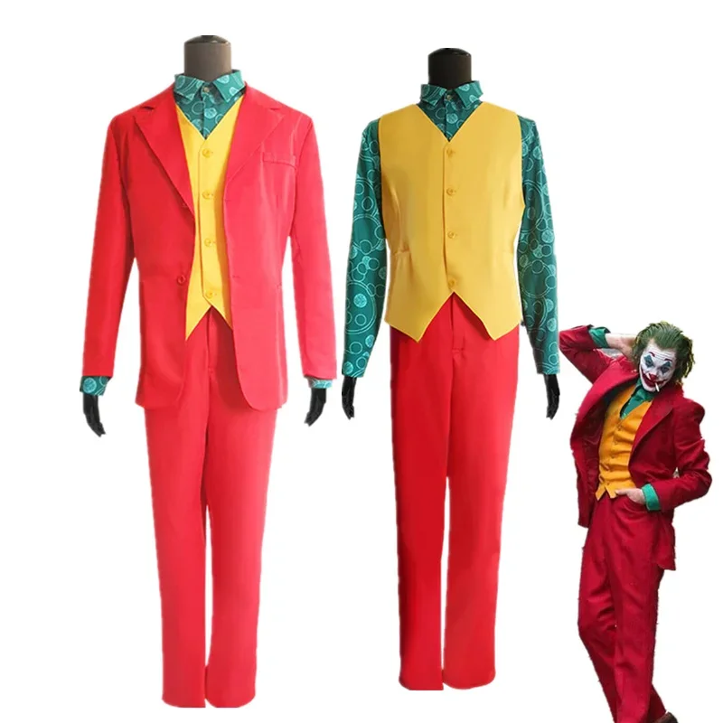 2019 New Movie JOKER Cosplay Joaquin Phoenix Clown Costume Arthur Fleck Red Suit Coat Pants Uniform Halloween Performance Party