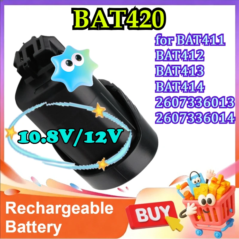 

BAT420 Replacement Battery for Bosch GSB GSR GSA 10.8V 12V Cordless Tools for BAT411 BAT412 BAT413 BAT414 2607336013 2607336014