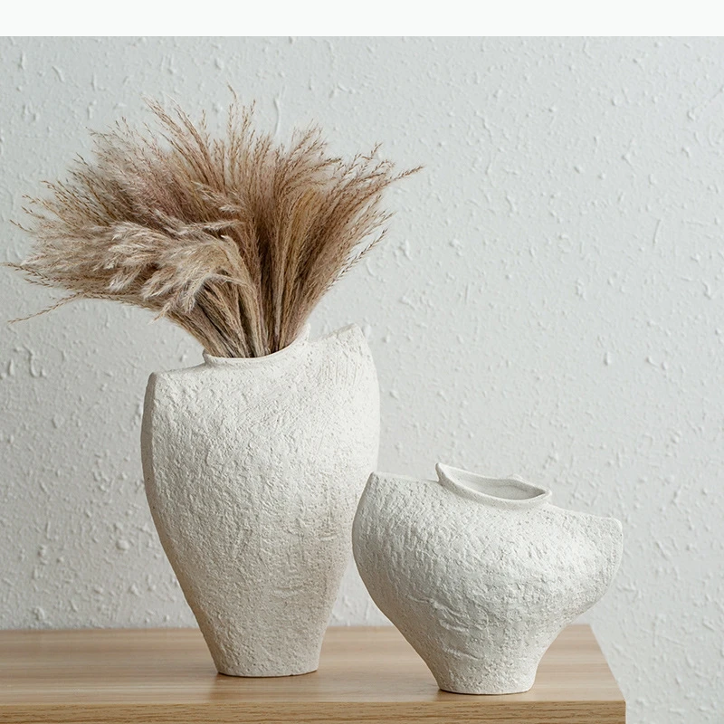 Florero de cerámica blanco Retro, macetas minimalistas, decoración de escritorio, arreglo de flores, jarrones florales, decoración estética para habitación