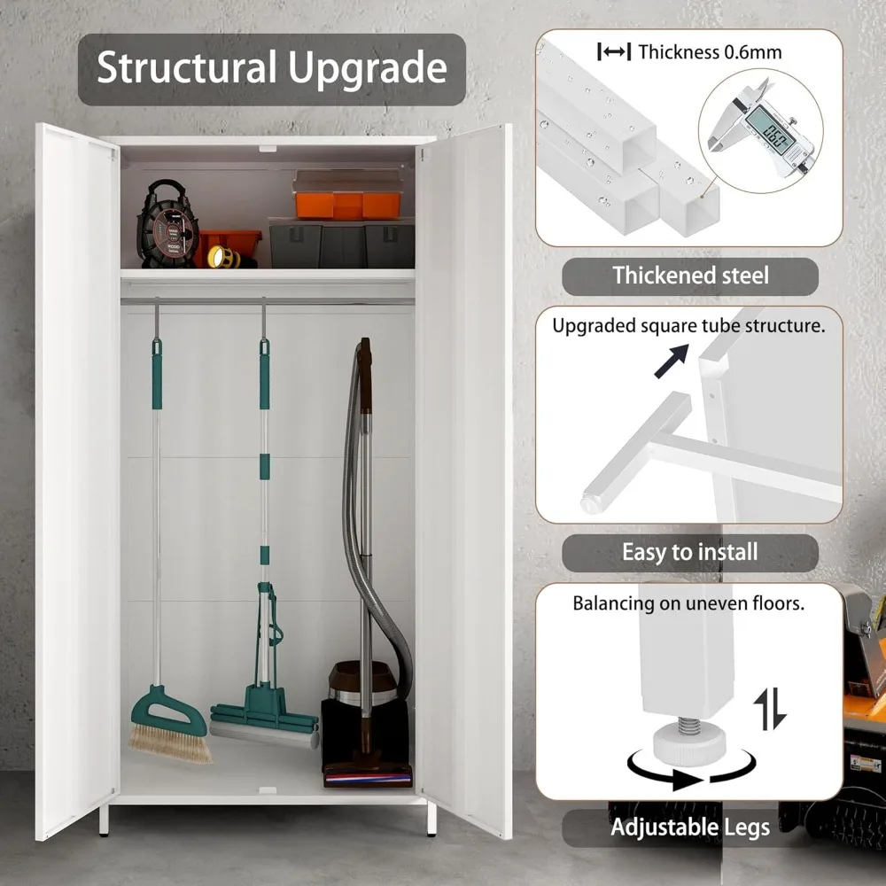 خزانة ملابس معدنية من MIOCASA، خزانة تخزين فولاذية مع بابين لغرفة النوم وغرفة المعيشة - رف واحد (أبيض) #3