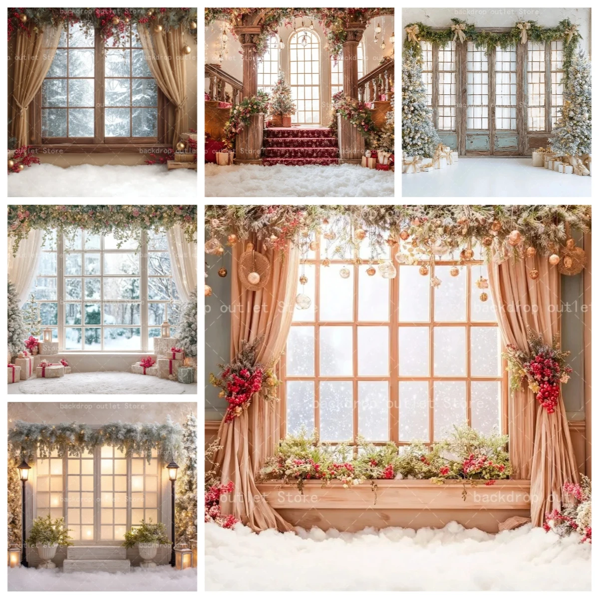 Photography Lighting And Backdrop - Mehofond Winter-Weihnachts-Fotografie-Hintergrund, Fenster, glitzernde Lichter, Weihnachtsbaum-Dekoration,
