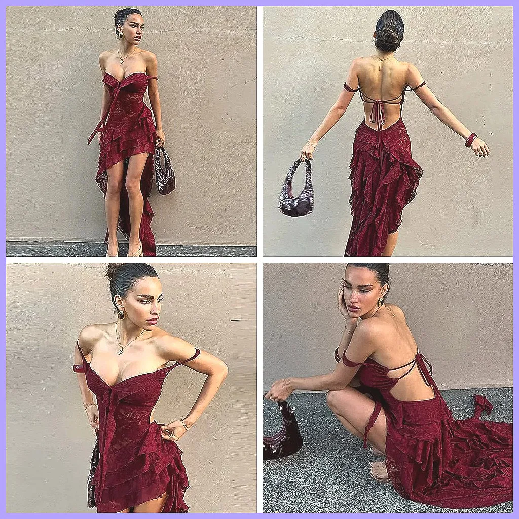 Sexy Red Lace Bodycon Dress Off Shoulder Backless Bandage Club Party Dress