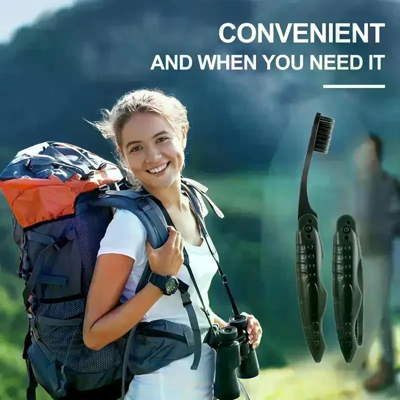 /ACR/Portable Black Full-head Manual Folding Travel Toothbrush Medium Bristles Microfiber Unscented Easy To Clean 1/3/5Pcs