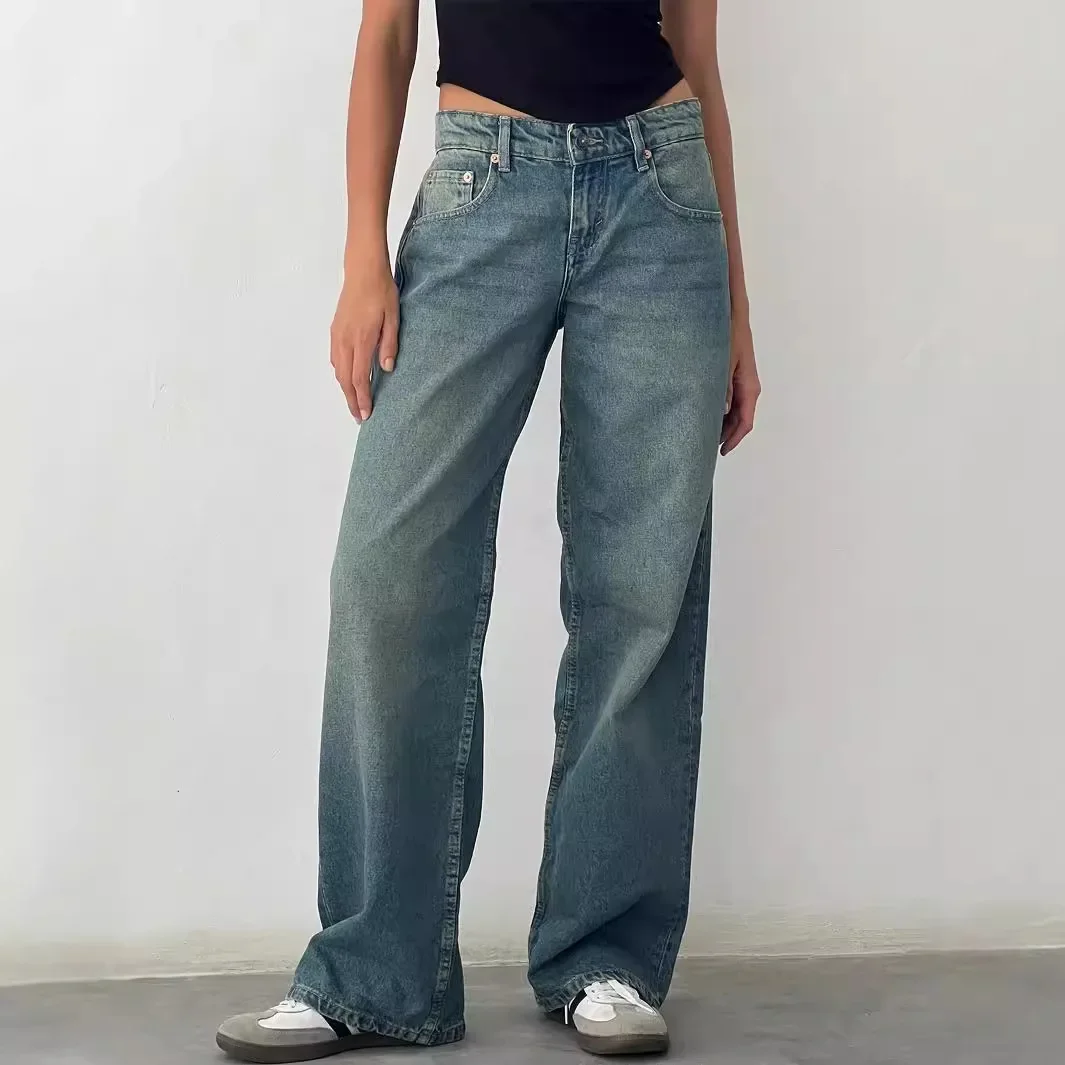 High Quality Women's Straight Leg Jeans, Four Seasons New Fashion Street Comfortable Simple Loose Wide Leg Pants Women's Jeans