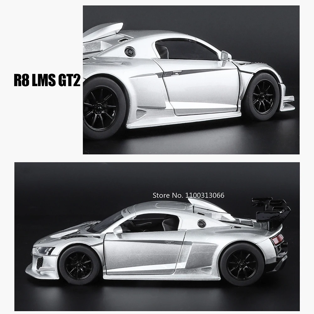 1:24 스케일 R8 LMS GT2 SLS 모델 자동차 합금 다이캐스트 장난감 후진 미니어처 슈퍼카 고무 타이어 자동차 성인용 홈 데코