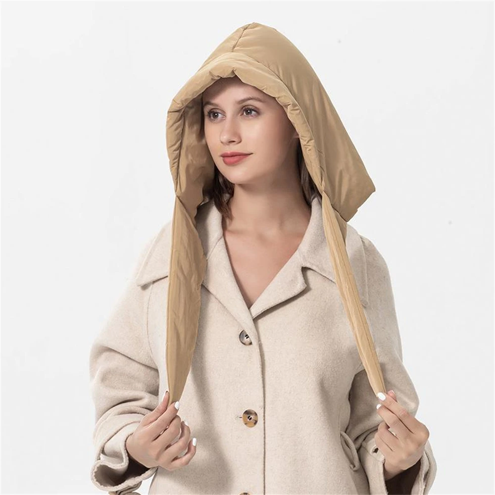 Winter Women\'s Head Hooded Hat Down Cotton Headscarf Warm Hood Unisex Windproof Pullover Beanies Skullies Cap Outdoor Neck Hood